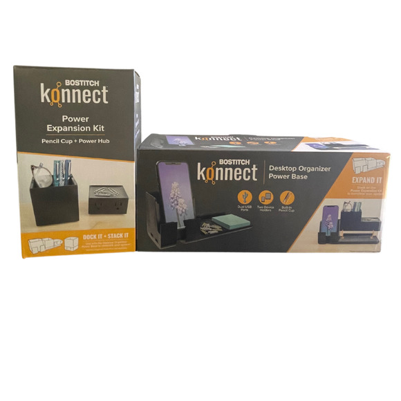 Konnect Stackable Desk Organizer + Charging Power Expansion Kit  Plastic Black - Picture 1 of 8